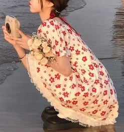 Kawaii Sweet Floral Lace Dress 11 Kawaii Sweet Floral Lace Dress -Kawaii Fashion Shop QWEEK Floral Dress Women Japanese Sweet Kawaii Flower Print Lace Puff Sleeve Short Dresses 2022 Summer 3