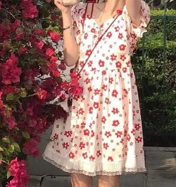 Kawaii Sweet Floral Lace Dress 13 Kawaii Sweet Floral Lace Dress -Kawaii Fashion Shop QWEEK Floral Dress Women Japanese Sweet Kawaii Flower Print Lace Puff Sleeve Short Dresses 2022 Summer 5