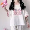 Kawaii Pink Cartoon Graphic T-shirt -Kawaii Fashion Shop QWEEK Harajuku Kawaii Short Sleeve T shirt Women Summer Japanese Streetwear Tops 2021 Cartoon Graphic Tees