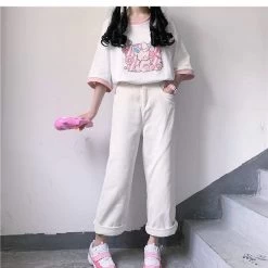 Kawaii Pink Cartoon Graphic T-shirt -Kawaii Fashion Shop QWEEK Harajuku Kawaii Short Sleeve T shirt Women Summer Japanese Streetwear Tops 2021 Cartoon Graphic Tees 5