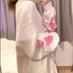 Harajuku Y2k Letter Heart Hoodie 9 Harajuku Y2k Letter Heart Hoodie -Kawaii Fashion Shop QWEEK Harajuku Y2k Letter Heart Hoodie Women 2021 Harajuku Streetwear White Long Sleeve Crewneck Sweatshirt Korean 2