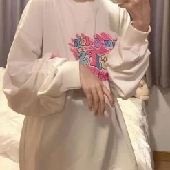 Harajuku Y2k Letter Heart Hoodie 10 Harajuku Y2k Letter Heart Hoodie -Kawaii Fashion Shop QWEEK Harajuku Y2k Letter Heart Hoodie Women 2021 Harajuku Streetwear White Long Sleeve Crewneck Sweatshirt Korean 3
