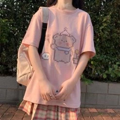 Kawaii Japan Cute Bear T-shirts -Kawaii Fashion Shop QWEEK Japan Kawaii T shirts for Women 2021 Fashion Korean Style Cute Bear Print T shirts 3