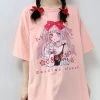 Kawaii Japanese Harajuku Anime Graphic T-Shirts -Kawaii Fashion Shop QWEEK Japanese Harajuku Anime Graphic T Shirts Women Streetwear Kawaii Cute Cartoon Print Manga Tees Kpop