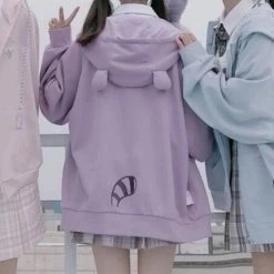 Kawaii Soft Girl Sweet Pink Hoodies -Kawaii Fashion Shop QWEEK Japanese Harajuku Kawaii Hoodies Soft Girl Sweet Cute Style Cartoon Zip Up Hoodies Hoodies Woman 3