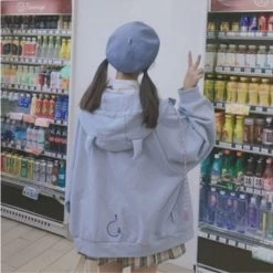 Kawaii Soft Girl Sweet Pink Hoodies -Kawaii Fashion Shop QWEEK Japanese Harajuku Kawaii Hoodies Soft Girl Sweet Cute Style Cartoon Zip Up Hoodies Hoodies Woman 5