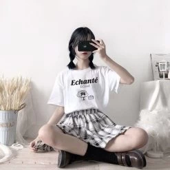 Kawaii Soft Girl Plaid Mini Skirts -Kawaii Fashion Shop QWEEK Kawaii Plaid Skirts Women 2021 Japanese Soft Girl Cute High waisted Mini Short Skirt Korean 2 1