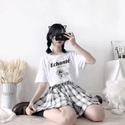 Kawaii Soft Girl Plaid Mini Skirts -Kawaii Fashion Shop QWEEK Kawaii Plaid Skirts Women 2021 Japanese Soft Girl Cute High waisted Mini Short Skirt Korean 3 1