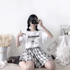 Kawaii Soft Girl High-waisted Plaid Short Skirts -Kawaii Fashion Shop QWEEK Kawaii Plaid Skirts Women 2021 Japanese Soft Girl Cute High waisted Mini Short Skirt Korean 4