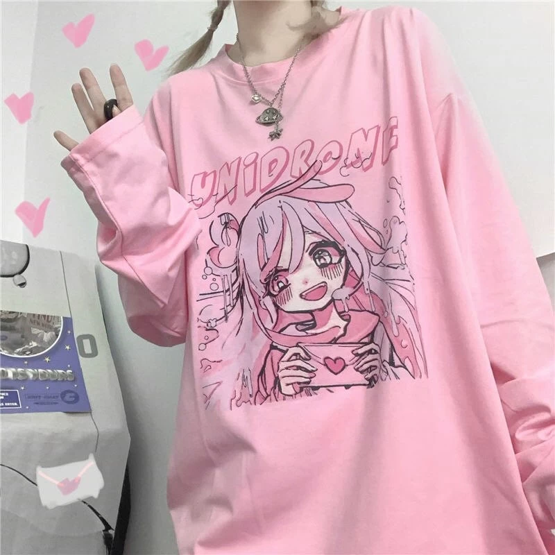 Kawaii Pink Anime Girl Tee 4 Kawaii Pink Anime Girl Tee - Image 2