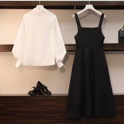 Korean Black Tank Wtrap Dress -Kawaii Fashion Shop QWEEK Korean Fashion Tank Wtrap Dress Women Kpop Casual Black Elegant Office Ladies Dresses 2022 Spring 3