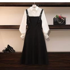 Korean Black Tank Wtrap Dress -Kawaii Fashion Shop QWEEK Korean Fashion Tank Wtrap Dress Women Kpop Casual Black Elegant Office Ladies Dresses 2022 Spring 4