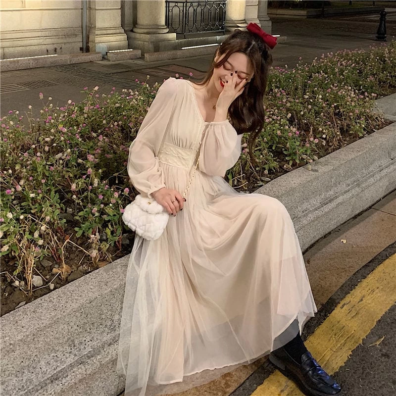 French Vintage V-neck Princess Fairy Dress 8 French Vintage V-neck Princess Fairy Dress - Image 6