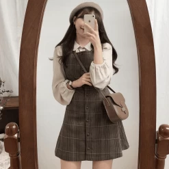 Kawaii Sweet Plaid Pinafore Dress