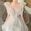 Fairy Off Shoulder Lace Dress -Kawaii Fashion Shop QWEEK Sweet Kawaii Fairy Princess Mesh Dress Elegant White Spaghetti Strap Off Shoulder Party Dresses Woman