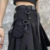 Tooling Style Pleated Skirts With Pocket -Kawaii Fashion Shop QWEEK Techwear Women Black Cargo Skirts Gothic Grunge Harajuku Punk High Waist Mini Skirt Dark Alt