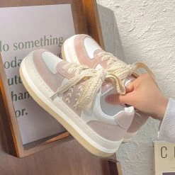 Kawaii Lolita Pink Platform Flat White Shoes 10 Kawaii Lolita Pink Platform Flat White Shoes -Kawaii Fashion Shop QWEEK Women Sneakers 2022 Korean Pink Summer New Platform Flat White Casual Sports Canvas Vulcanize Shoes 2