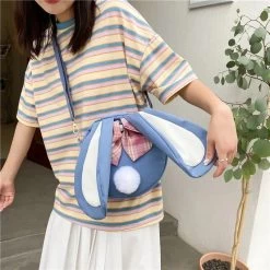 Cute Bow Bunny Ears Shoulder Bag -Kawaii Fashion Shop Rabbit Ear Bag Female Cute Bowknot Canvas Bag Summer Vitality Girl Student Pearl Chain Messenger Bag 2