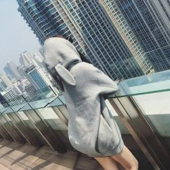 Black/Grey Bunny Ear Hoodie Coat