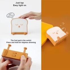 Sliced Bread Night Lights -Kawaii Fashion Shop Rechargeable Silicone Touch Lamp Dimmable Night Light Toast Bread Nightstand Table Lamp Ambient Bedroom Decoration for 3