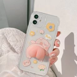Cute 3D Pig Butt IPhone Case -Kawaii Fashion Shop Reliever Stress 3D Pig Butt Transparent Phone Case For iPhone 13 12 11 Pro Xs Max 2