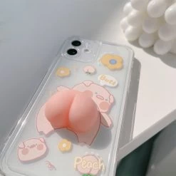 Cute 3D Pig Butt IPhone Case -Kawaii Fashion Shop Reliever Stress 3D Pig Butt Transparent Phone Case For iPhone 13 12 11 Pro Xs Max 5