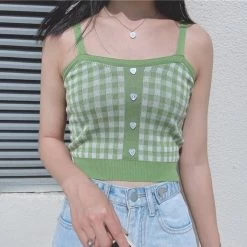 Retro Plaid Knit Crop Top -Kawaii Fashion Shop Retro Plaid Knit Crop Top 3