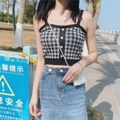 Retro Plaid Knit Crop Top -Kawaii Fashion Shop Retro Plaid Knit Crop Top 4