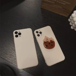 Kawaii Japanese Bear IPhone Case -Kawaii Fashion Shop Retro chocolate bear Bracket kawaii Japanese Phone Case For iPhone 13 12 11 Pro Max XR 3