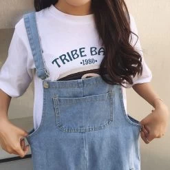 Summer Sweet Denim Strap Short -Kawaii Fashion Shop Rompers Women Summer Denim Strap Short Romper Womens Plus Size Loose Pockets Female Bodysuit Sweet Graceful 3