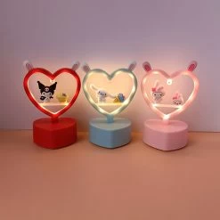 Kawaii Sanrio Night Lights -Kawaii Fashion Shop Sanrio DIY Creative Cartoon Cute Kawaii Kuromi Mymelody Cinnamorol Love Shaped Night Lamp Luminous Toy Bedside 2