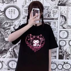 Kawaii Solid Color Kuromi T-Shirt 13 Kawaii Solid Color Kuromi T-Shirt -Kawaii Fashion Shop Sanrio Y2k Kawaii Kuromi T Shirt Japanese Style New Fashion Summer Top Short Sleeve Tshirt Women 5
