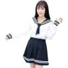 Kawaii High School White Sailor Suit -Kawaii Fashion Shop School Dresses For Girls White Shirt With Tie Long sleeved Navy Sailor Suit Large size S