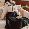 Vintage Shirt Long Skirt Two Piece Set -Kawaii Fashion Shop Sets Women Baggy Clothes Autumn Vintage Casual Two Pieces Outfits College Cute Patchwork Bow Fashion Students 4