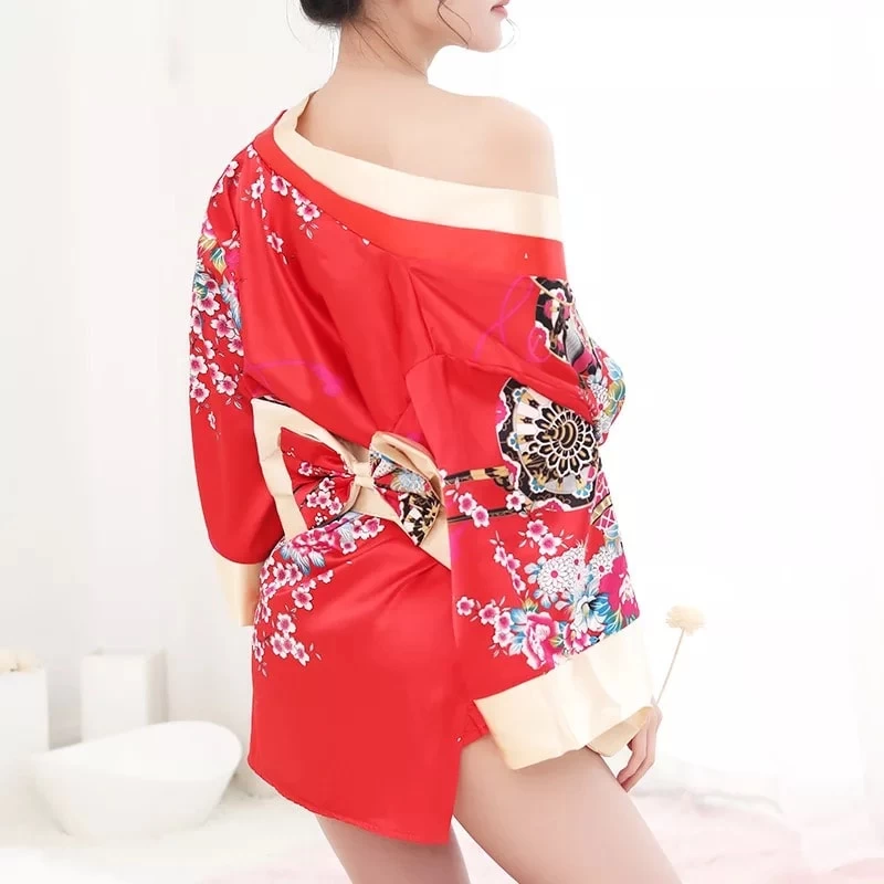 Red Floral Japanese Cute Female Kimono 4 Red Floral Japanese Cute Female Kimono - Image 2