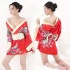 Red Floral Japanese Cute Female Kimono -Kawaii Fashion Shop Sexy Floral Sakura Night Dress Japanese Traditional Homewear Kimono Bathrobe Costumes Nightwear
