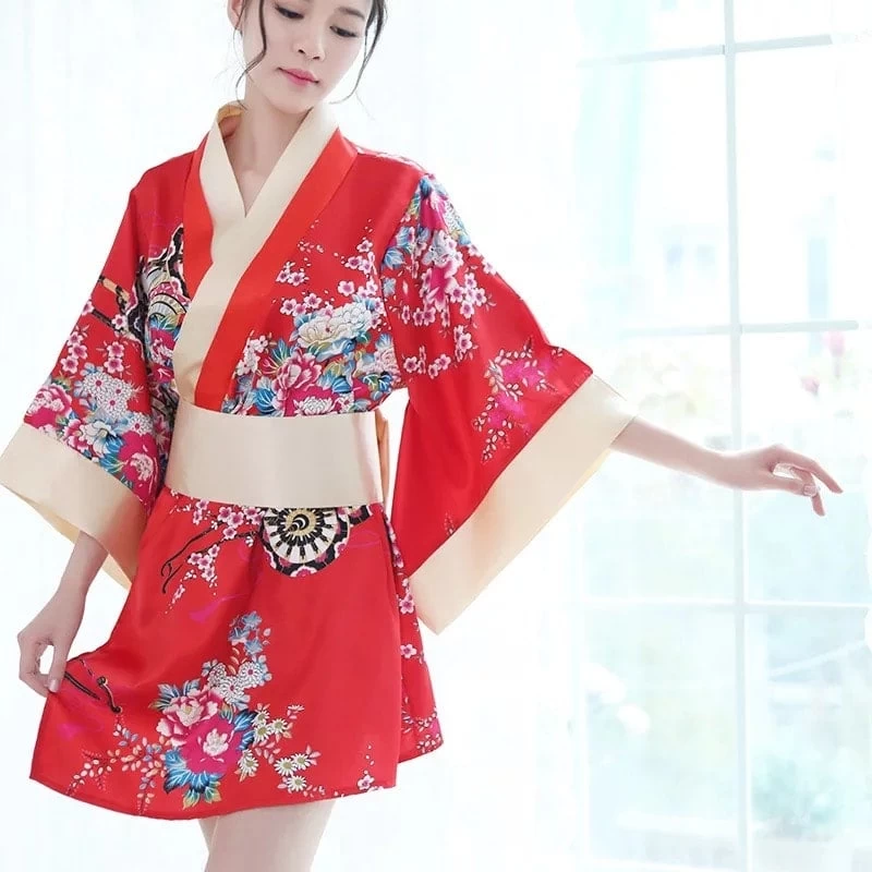 Red Floral Japanese Cute Female Kimono 5 Red Floral Japanese Cute Female Kimono - Image 3