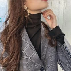 Transparent Turtleneck -Kawaii Fashion Shop Sexy Solid Color Fungus High Neck Lace See Through Women Tshirt Retro Temperament Mesh Women s 2