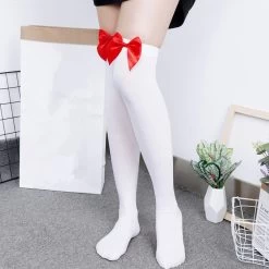 Cute Lace Stockings With Colorful Bows -Kawaii Fashion Shop Sexy Velvet Stockings Kawaii Bow Knee High Socks Schoolgirls Cosplay Medias De Mujer Erotic Lingerie Over 4
