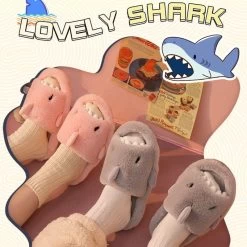 Kawaii Plush Shark Slippers -Kawaii Fashion Shop Shark Slippers Women Winter Cotton Slippers 2022 New Home Couples Fashion Shoes Warm Women Men Indoor 4