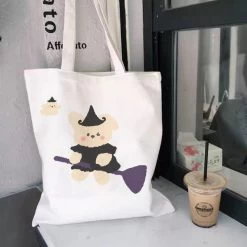 Kawaii Printed Canvas Shopping Bags -Kawaii Fashion Shop Shopping Bags Women Sweet Kawaii Printed Canvas Leisure Daily Shop High Quality Harajuku Korean Style All 2
