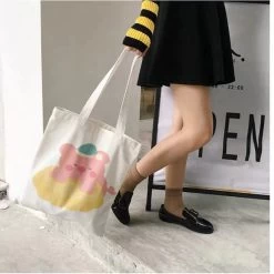 Kawaii Printed Canvas Shopping Bags -Kawaii Fashion Shop Shopping Bags Women Sweet Kawaii Printed Canvas Leisure Daily Shop High Quality Harajuku Korean Style All 4