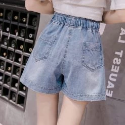 Cute Ribbon Skater Denim Shorts -Kawaii Fashion Shop Shorts Women Summer Denim Washed Plus Size 5XL Elastic waist Waistband A line Wide leg Loose 3