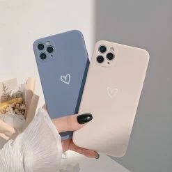 Simple Solid Color Heart IPhone Case -Kawaii Fashion Shop Simple Solid Color Korean Love Heart Phone Case For iPhone 12 Pro Max 11 Xr 13 2