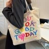 Rainbow Colored Alphabet Smiley Shoulder Bag -Kawaii Fashion Shop Simply Portable Large Capacity Tote Bag Women s 2022 New Fashion Versatile Canvas Handbag Purse Cute