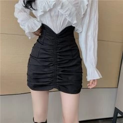 Korean High-waisted A-line Skirt -Kawaii Fashion Shop Skirts Female Harajuku Skirts Woman Fashion 2022 Summer Period Ladies Elastic Sexy Mini Skirts Womens Chic 3