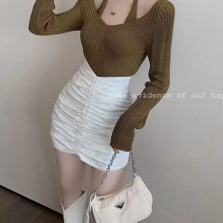 Korean High-waisted A-line Skirt -Kawaii Fashion Shop Skirts Female Harajuku Skirts Woman Fashion 2022 Summer Period Ladies Elastic Sexy Mini Skirts Womens Chic 4