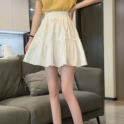 Solid Sweet Ruffles A-line Skirts -Kawaii Fashion Shop Skirts Women Ball Gown Solid Sweet Lovely Elegant Preppy Style Simple Ruffles A line Slim Elastic 1