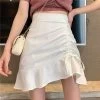 Korean Fashion Ruffled Fishtail Skirt -Kawaii Fashion Shop Skirts Women Irregular Pleated Drawstring Solid Chic Leisure Womens Mini Skirt Korean Style All match Sexy