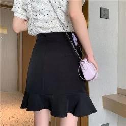 Korean Fashion Ruffled Fishtail Skirt 10 Korean Fashion Ruffled Fishtail Skirt -Kawaii Fashion Shop Skirts Women Irregular Pleated Drawstring Solid Chic Leisure Womens Mini Skirt Korean Style All match Sexy 2